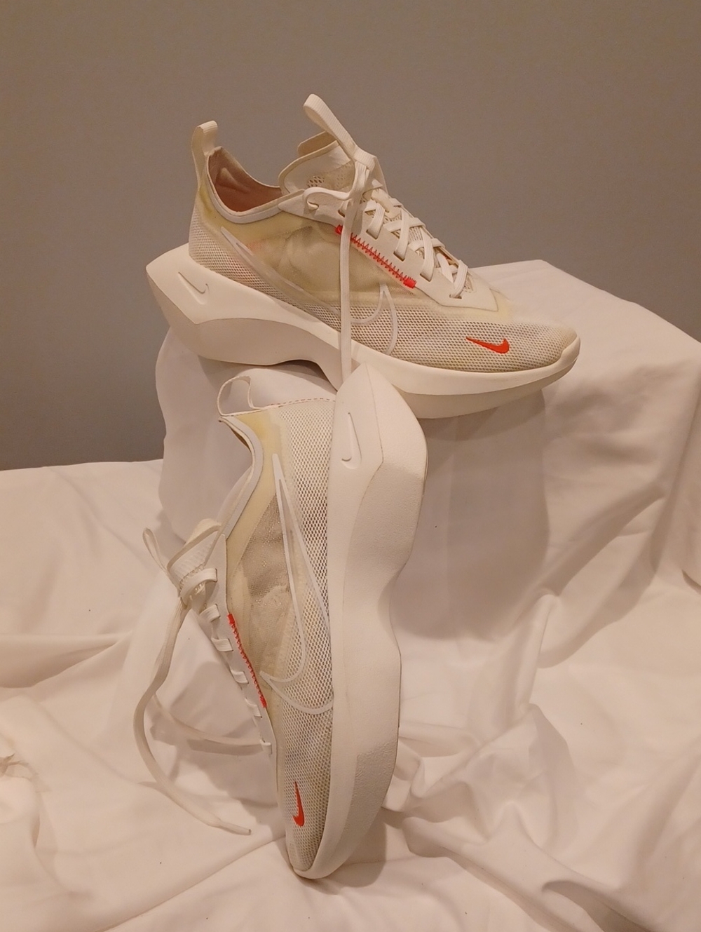 Nike Women’s Cream Mesh Sneakers with Orange Swoosh